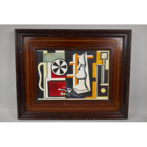 859 - After Fernand Leger, (French, 1881-1955), still life with a plaster mask, oil on canvas board, 39 x ... 