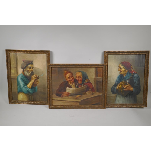 869 - A pair of portraits of Italian peasants and another, early C20th, all indistinctly signed, oils on c... 