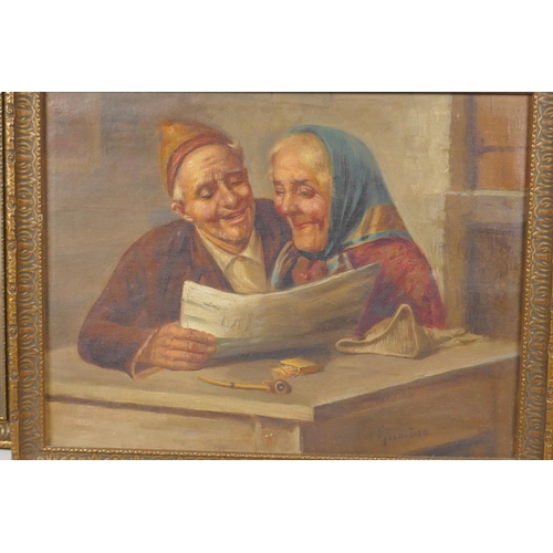 869 - A pair of portraits of Italian peasants and another, early C20th, all indistinctly signed, oils on c... 