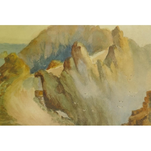 873 - I. Smale, La coupee, Sark, Channel Islands landscape, signed, watercolour, 24 x 16cm