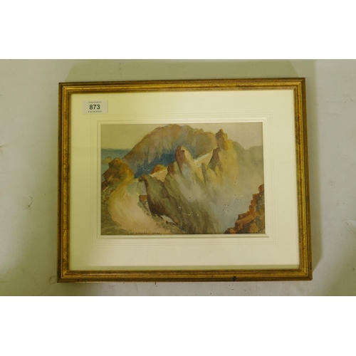 873 - I. Smale, La coupee, Sark, Channel Islands landscape, signed, watercolour, 24 x 16cm