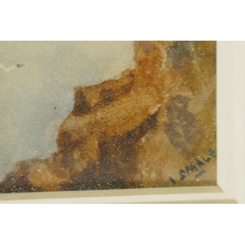 873 - I. Smale, La coupee, Sark, Channel Islands landscape, signed, watercolour, 24 x 16cm