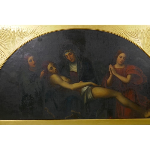 875 - After Francesco Francia, Pieta, unsigned, in a carved and giltwood slip and oak frame, C19th oil on ... 