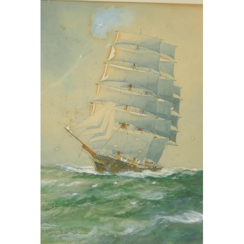 892 - William Minshall Birchall, Under the Spanish Ensign and A Freshening wind, both signed, titled and d... 