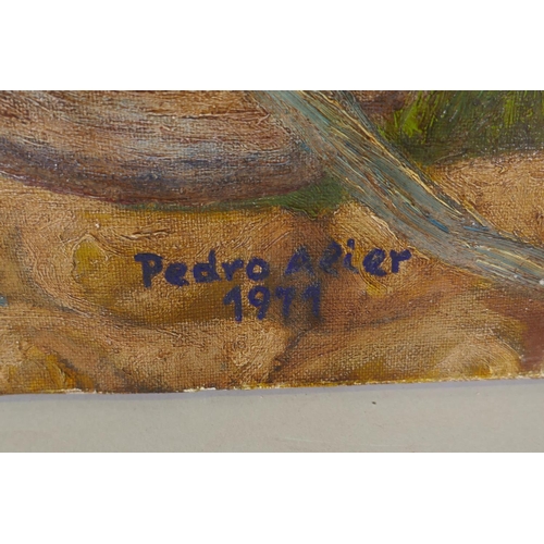 897 - Pedro Alier, abstract with serpents, signed and dated 1971 with dedication verso, oil on canvas, 55 ... 