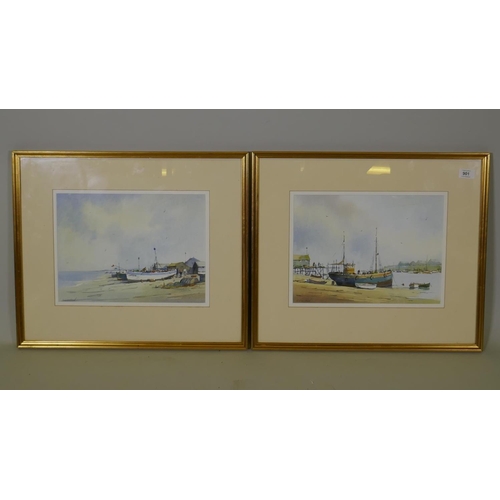 901 - Sidney Cardew, On the Jetty, and On the Shore, signed pair of watercolours, in gilt frames, 26 x 36c... 