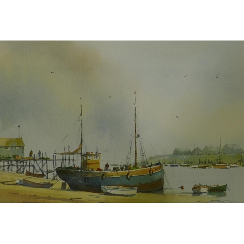 901 - Sidney Cardew, On the Jetty, and On the Shore, signed pair of watercolours, in gilt frames, 26 x 36c... 