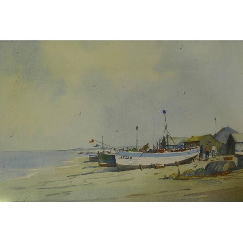 901 - Sidney Cardew, On the Jetty, and On the Shore, signed pair of watercolours, in gilt frames, 26 x 36c... 