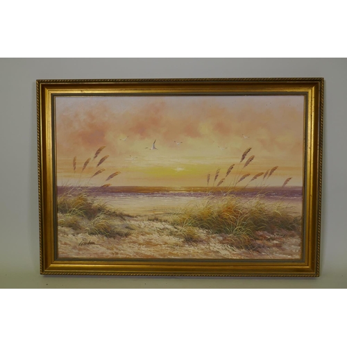 904 - Gordon, sand dunes by the sea, oil on board, 91 x 60cm