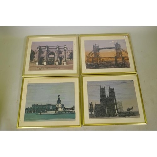 905 - K. Hildrew, four lithographic prints, views of London, Marble Arch, Buckingham Palace, Westminster A... 