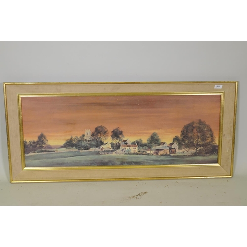 907 - After M.D. Barnfather, Church Meadow Farm, mid century, print in original frame, 103 x 37cm