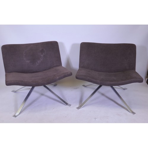 1043 - A pair of Italian Tonon Wave chairs, chenille covers with brushed steel bases