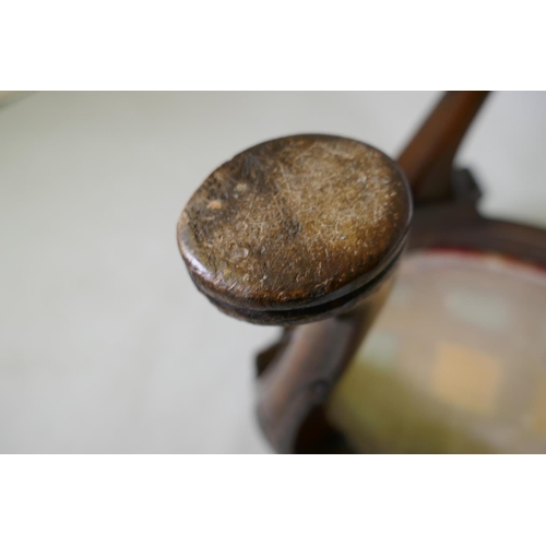 1002 - Georgian style walnut veneered kidney shaped foot stool, with drop in seat, raised on carved cabriol... 