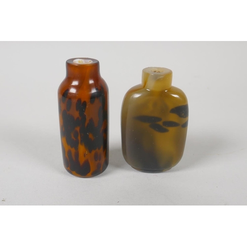 101 - A Chinese tortoise shell glass snuff bottle, and another, 7cm 