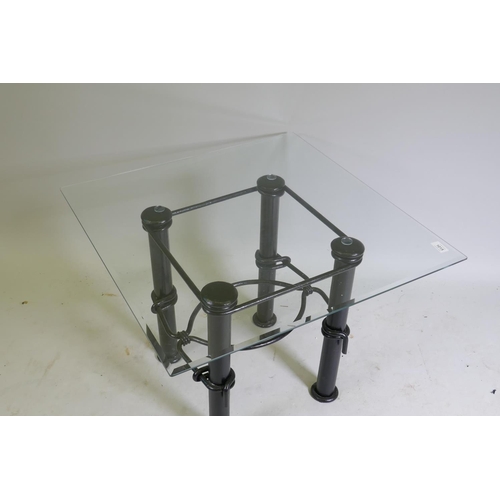 1015 - A contemporary glass top occasional table with painted wrought metal base, 70 x 70 x 51cm