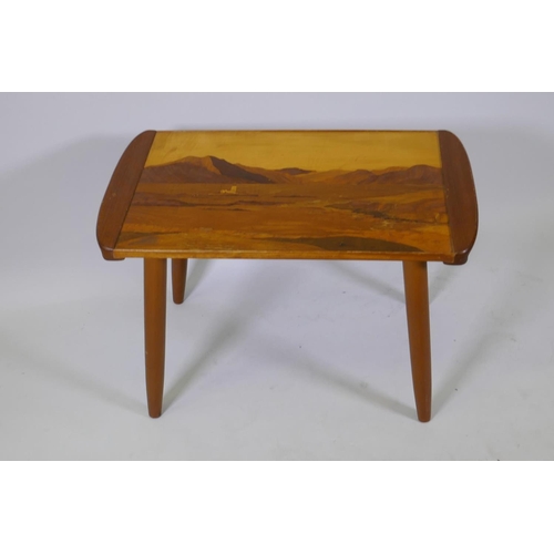 1016 - A mid century marquetry inlaid top occasional table, with detachable legs, 72 x 45 x 46cm