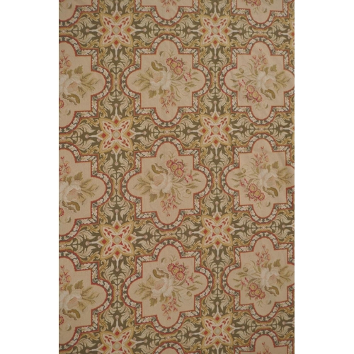 1046 - A Victorian beige and olive ground English needlepoint tapestry with floral design, 330 x 275cm