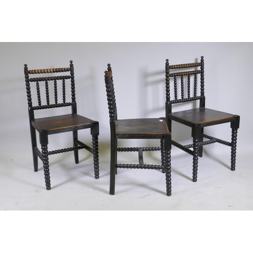 1064 - A set of three C19th bobbin turned side chairs