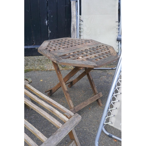 1078 - Three French steamer chairs by Lafuma and a teak steamer garden chair by Deuba, AF, and a folding te... 