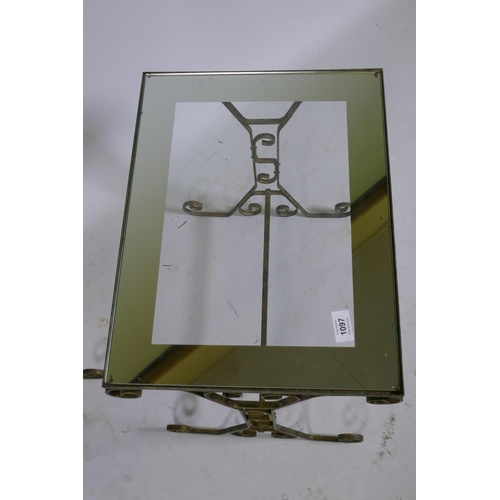 1097 - Two vintage wrought metal occasional tables with mirrored glass tops, largest 47 x 36 x 46cm