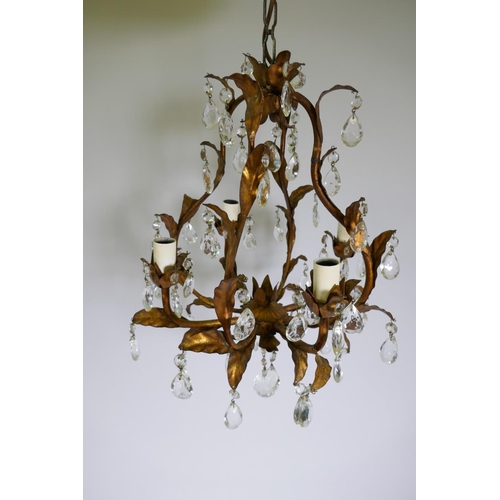 1102 - Antique French gilt metal chandelier with lustre drops, 40cm diameter, 60cm drop