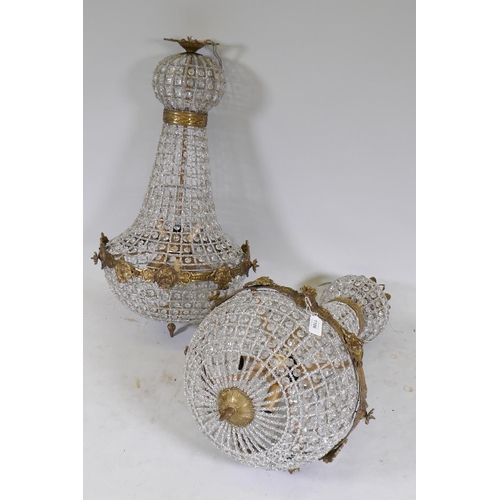 1106 - A pair of gilt metal and Empire style pendant ceiling lamps, 40cm diameter, 79cm high