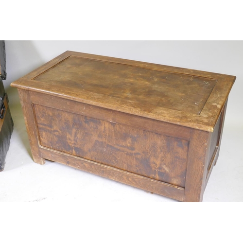 1136 - A Victorian dome top carriage trunk with wood straps and metal mounts, a coffer and a 1930s nursing ... 