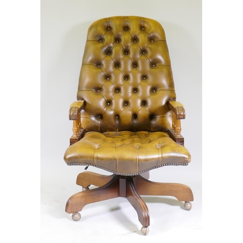 1161 - A tilt and swivel button back leather office desk chair by Ring Mekanik Norway