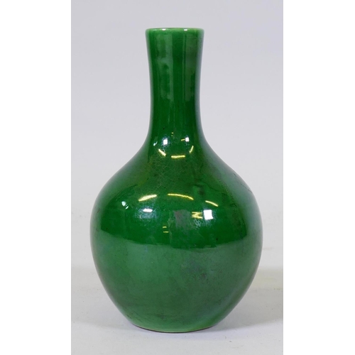 118 - Chinese emerald green glaze ceramic vase, blue seal mark to base, 16cm high