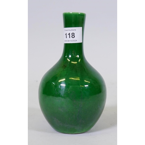 118 - Chinese emerald green glaze ceramic vase, blue seal mark to base, 16cm high