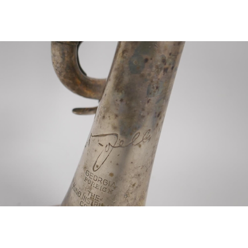 124 - A silver plated trumpet retailed by the King Instrument Co Ltd, London, stamped with a signature and... 