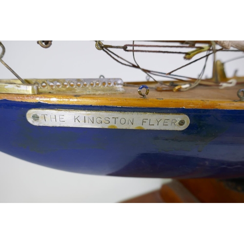 15 - A scratch built pond yacht, The Kingston Flyer', AF mast broken at base, length of hull 94cm