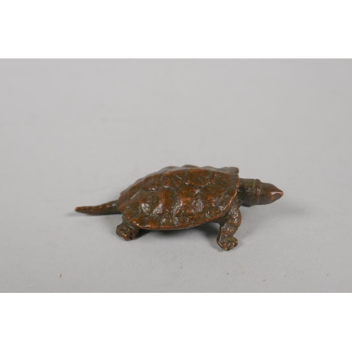 151 - A Japanese style bronze okimono tortoise, 6cm