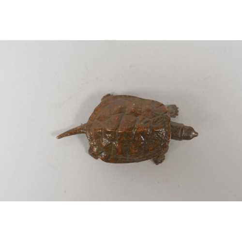 151 - A Japanese style bronze okimono tortoise, 6cm