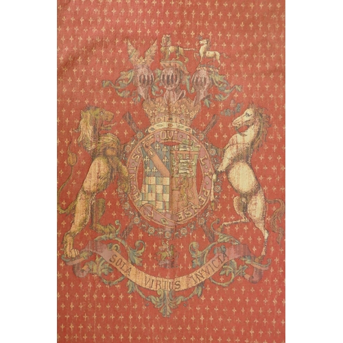 159 - A machine woven red ground tapestry/wall hanging depicting the Duke of Norfolk crest, 125 x 185cm