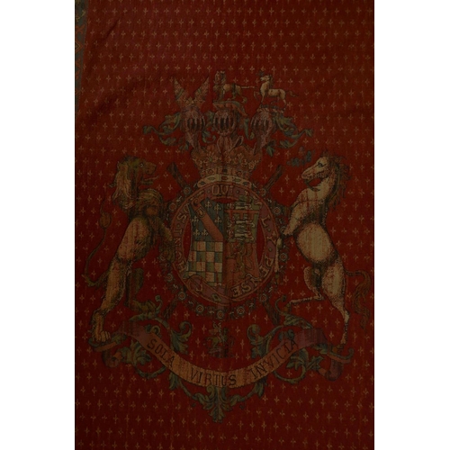 159 - A machine woven red ground tapestry/wall hanging depicting the Duke of Norfolk crest, 125 x 185cm