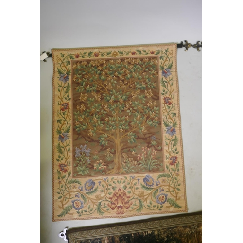 161 - A machine woven tapestry of the Tree of Life after William Morris, two other tapestries depicting th... 