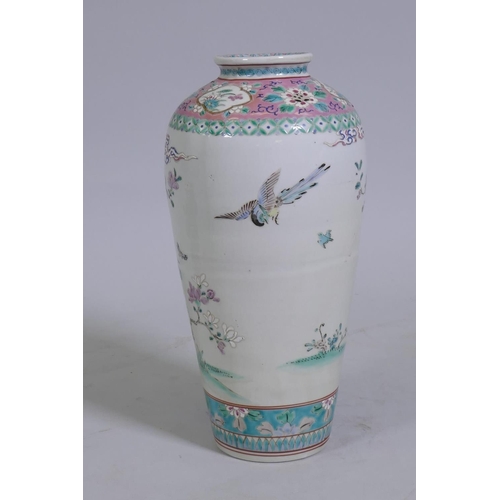 166 - Chinese famille verte vase with decoration depicting a peacock, AF enamel chipped, 31cm high