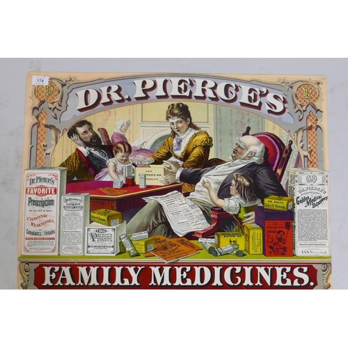 174 - A C19th style metal advertising sign, Dr. Pierce's Family Medicines, 70 x 50cm