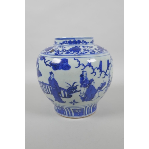 178 - A Chinese blue and white porcelain vase decorated with figures playing go, Jiajing 6 character mark ... 