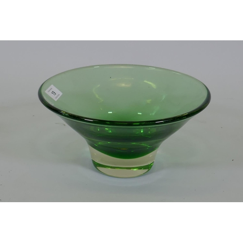 19 - A green studio glass bowl, 25cm diameter