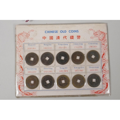 193 - A string of Chinese brass coins and a collectors' set of Song dynasty coinage