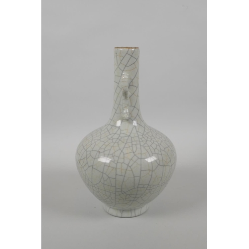 208 - A Chinese crackleware two handled vase, 23cm high