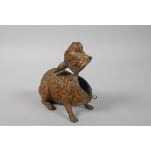 209 - An antique cold painted spelter money box in the form of a hare, 13cm long