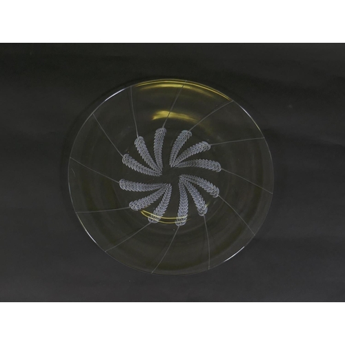 21 - Lalique Lucerne No.1 pattern etched glass plate with wheat ear designs, c.1950, signed, 32cm diamete... 