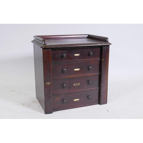 211 - A flight of four drawers with gallery top, AF, adapted, 43 x 30 x 40cm