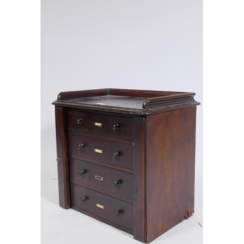 211 - A flight of four drawers with gallery top, AF, adapted, 43 x 30 x 40cm