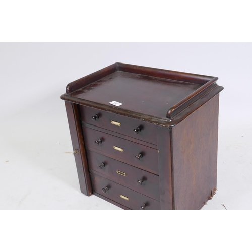 211 - A flight of four drawers with gallery top, AF, adapted, 43 x 30 x 40cm