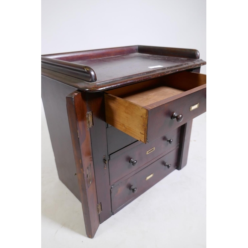 211 - A flight of four drawers with gallery top, AF, adapted, 43 x 30 x 40cm