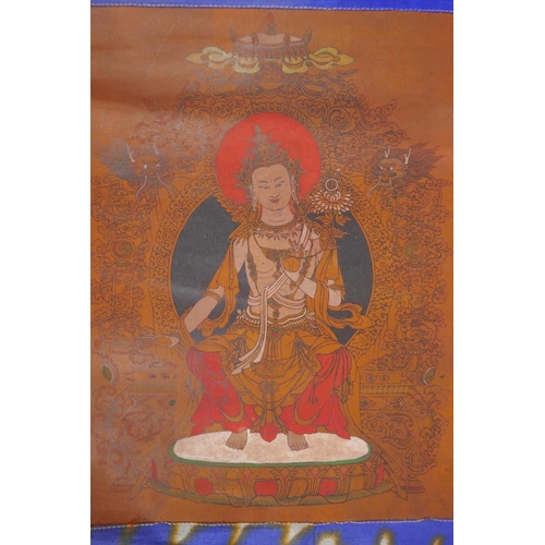 237 - A Tibetan hand coloured Thangka depicting Buddha, 45 x 56cm